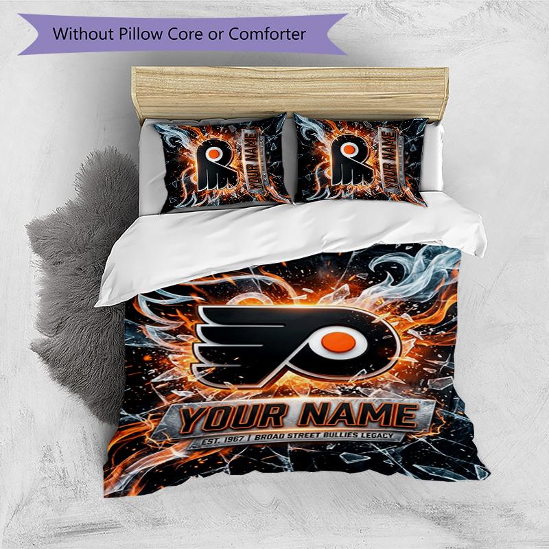 City Flames Personalized name text Bedding Set, 1 Duvet Cover & 2 Pillowcases Soft Comfortable Bedroom Home Textile Décor