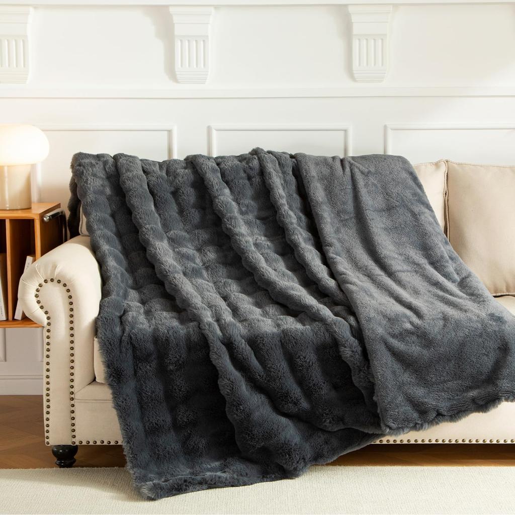 Haguko Fluffy Double Blanket, Fluffy, Stylish, Warm, Cute, Fluffy, Washable (180x200cm, Nebraska Gray)