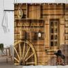 Rustic Western Barn Door Shower Curtains,Cowboy Hat Boot Farmhouse Decor Curtain Sets for Bathroom, Fabric Waterproof Vintage Wo