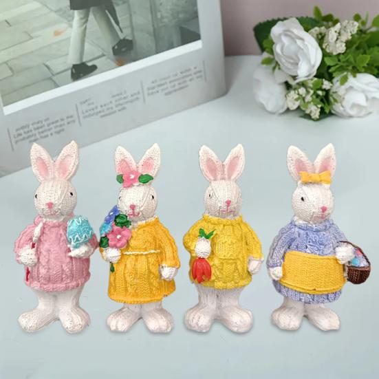 4 Buc Figurine Iepuraș de Paște Ținând Floare Ou Pulover Tricotat Statuetă Iepure Primăvară Paște Decor Ornament pentru Petrecere