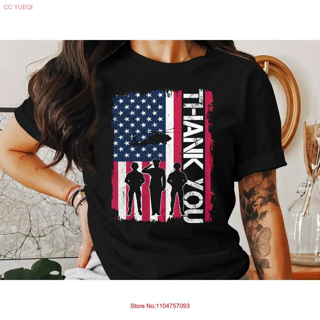 Thank You Military T Shirt Patriotic USA Honoring Veterans and Soldiers vintage Washed Stylish graphic homme Casual Stretched