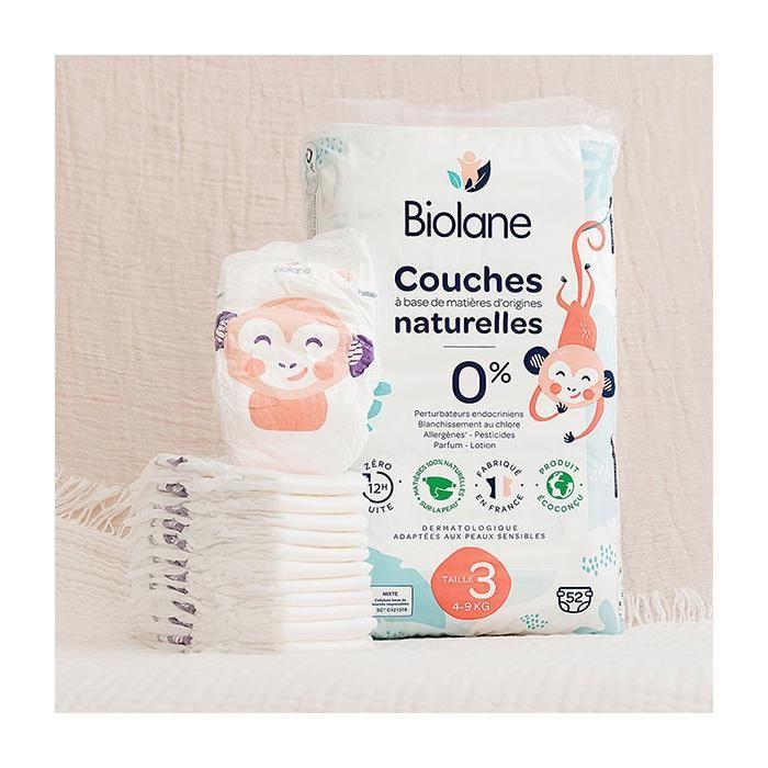 Biolane - Couches Naturelles Taille 3 - Ultra-Absorbant, Pas De Fuite - 52 Unités