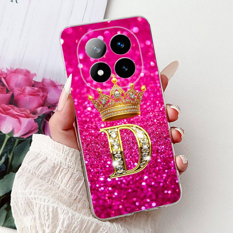 For Xiaomi Redmi Note 14 Pro Plus Fashion Crown Initial Letter Phone Case For Redmi Note14 4G 5G Note 14Pro Soft Silicone Cases