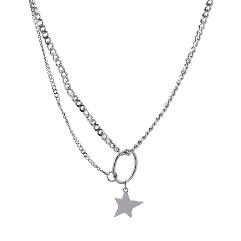 

Star pendant stacked with double collarbone chain Wang Yibo same sweater necklace earth cool dancing ins tide jewelry men