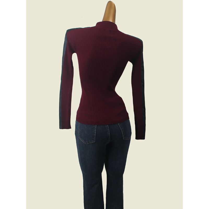 American Brand T's Simple Long Sleeves Bottoming Shirt Foreign Trade Original Order PU Leather Patchwork Knitting Heattech Women's Top