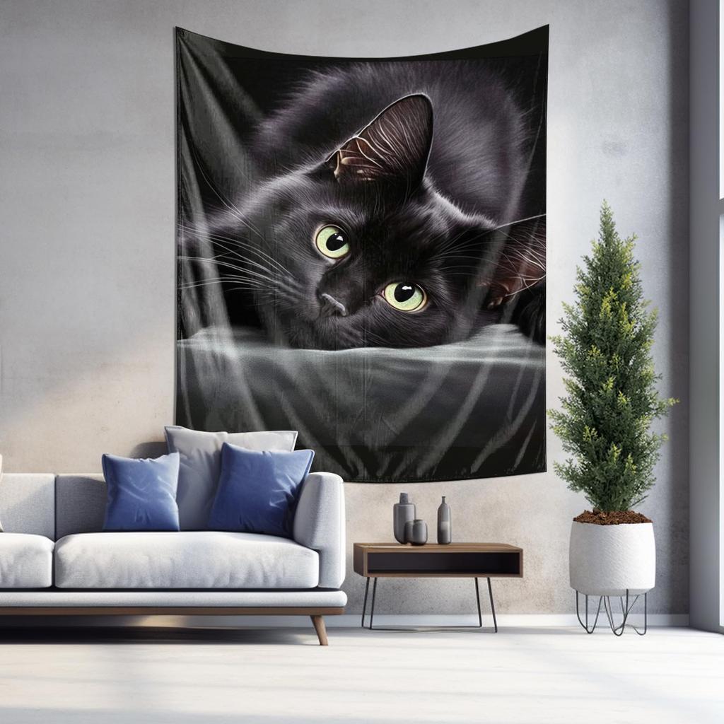 Mysterious Black Cat Wall Hanging  Bedroom Home Decor Tapestry