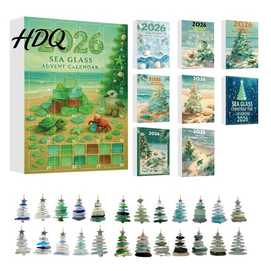 Regalo Conto alla Rovescia per le Feste per Bambini 2026 Calendario dell'Avvento Stile Vetro Marino Scatola Cieca 24 Pezzi Ornamenti a Tema Costiero Ornamenti Acrilici da Appendere all'Albero,