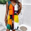 Plus Size V Neck Sleeveless Dress Green Valley Waterfall Painting Print For Country Hiking Journey