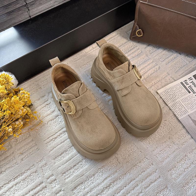 2025 Autumn New Matte Imitation Leather Muffin Thick-soled Fashionable Versatile Small Leather Shoes Women's Retro Casual Loafers