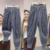 Women Spring Autumn Solid Color Corduroy Pants Elastic Waist Harem Pants Casual Bundle Foot Trousers Ladies