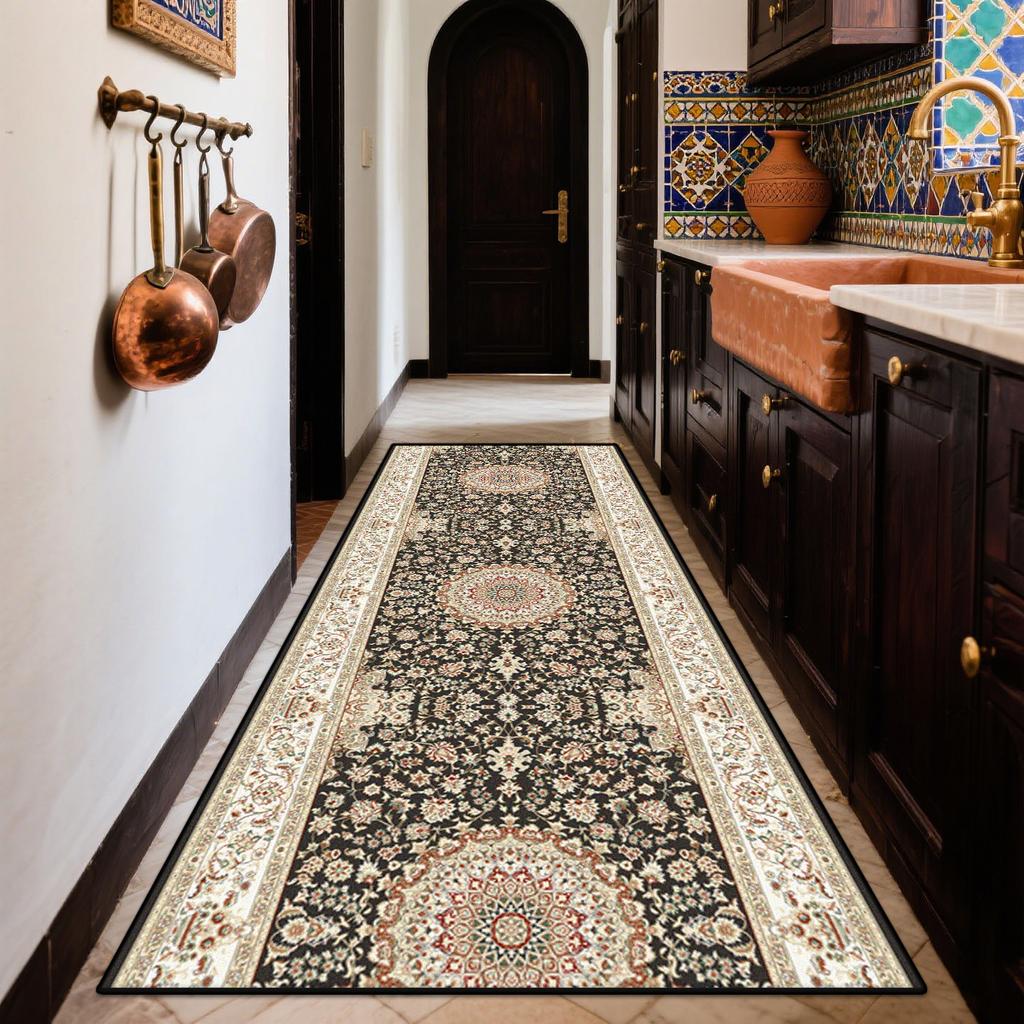 Boho Retro Long Runner Carpets Home Decoration Kitchen Entryway Non-slip Rug Bedroom Living Room Corridor Floor Mat Easy Clean
