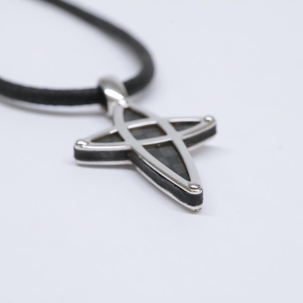 CHIMENTO 750 Carbon Cross Code Necklace White goldUsed