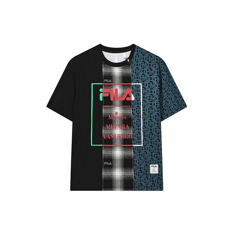 

FILA Mihara Yasuhiro Collaboration Loose Fit Logo Print Plaid Crew Neck T-Shirt Men Tops Black F11M223104F-BK L