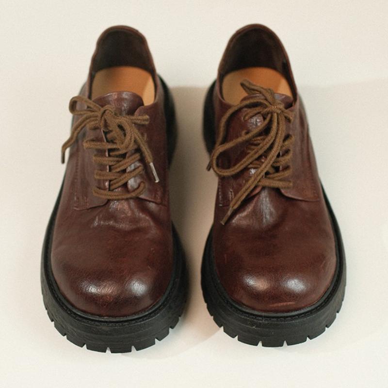 Fashion Retro Lace-up Thick Bottom Heighten Loafers Women 2025 Fashion New Brown Designer Shoes Comfortable Round Toe Zapatos De Mujer