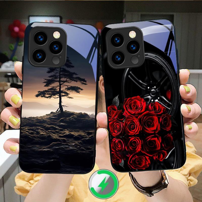 Small pebble flowers Suitable For iPhone 16E 17 Pro Max 15 Pro 14 13 Plus 12 mini 11 16 Air 17Pro magnetism Glass Phone Case