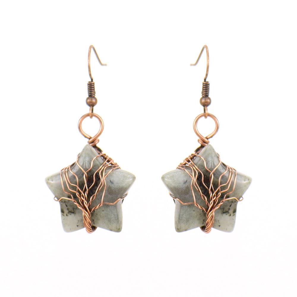 Ручная работа Ретро Серьги-гвоздики Звезда Древо Жизни с тигровым глазом (E56)