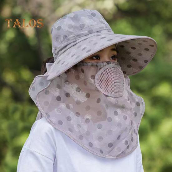 Summer Sun Hat with Wide Brim Dot Print Breathable Holes Neck Protection Outdoor Travel Cycling Hat