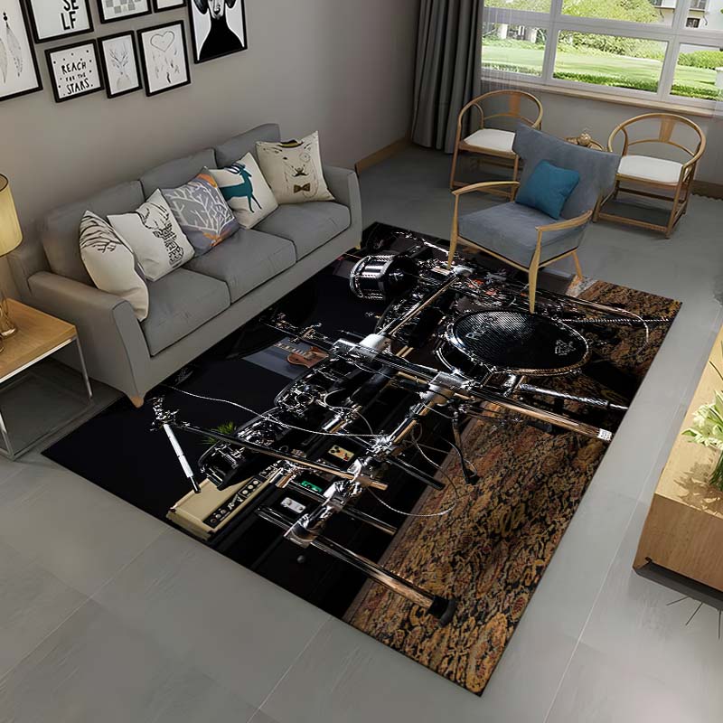 3D Drum Kit Music Instruments Area Rug Large,Carpet Rug for Living Room Bedroom Sofa Doormat Decor,Kid Play Non-slip Floor Mat