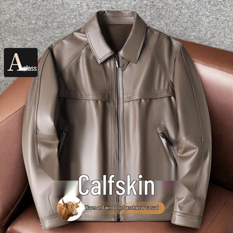 Men s Kaisar Genuine Leather Lapel Zipper Jacket XL