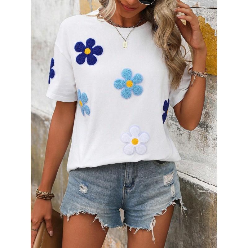 Womens Casual Short Sleeve Round Neck T-Shirt With Striped Print Loose Fit Milk Silk Blend Comfortable 2025