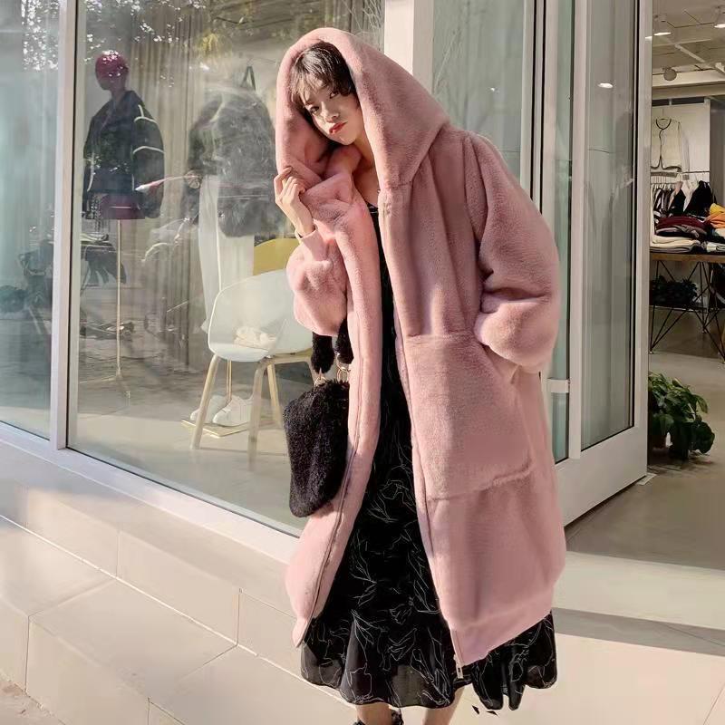 Women's imitation fur coat light imitation lazy rabbit hair fashion large size medium and long coat