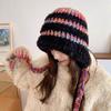 Color matching plush hat women's autumn and winter thickened warm and cold-proof small face outdoor knitted cold hat
