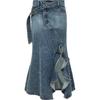 Asymmetric Ruffle Slit Denim Skirt