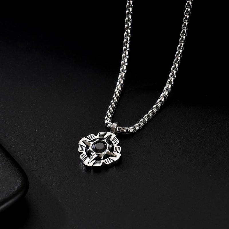 

Fashionable Popular Hip-hop Versatile Titanium Steel Retro Viking Compass Pendant Personalized Men s Women s Casual Couple Necklace