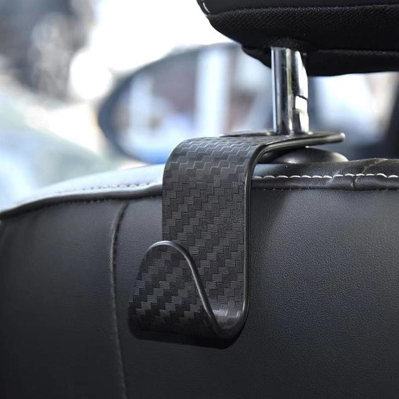 Car Seat Headrest Hook Carbon Fiber Mobile Phone Holder Vehicle Universal Holder Handbag Purse Coat Car Interior Accessories