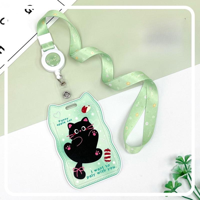 Creative Cat Ears Wave Card Holder Student Campus Card Tag Badge Bag Sliding Cover ABS ID Cover Protective Cover