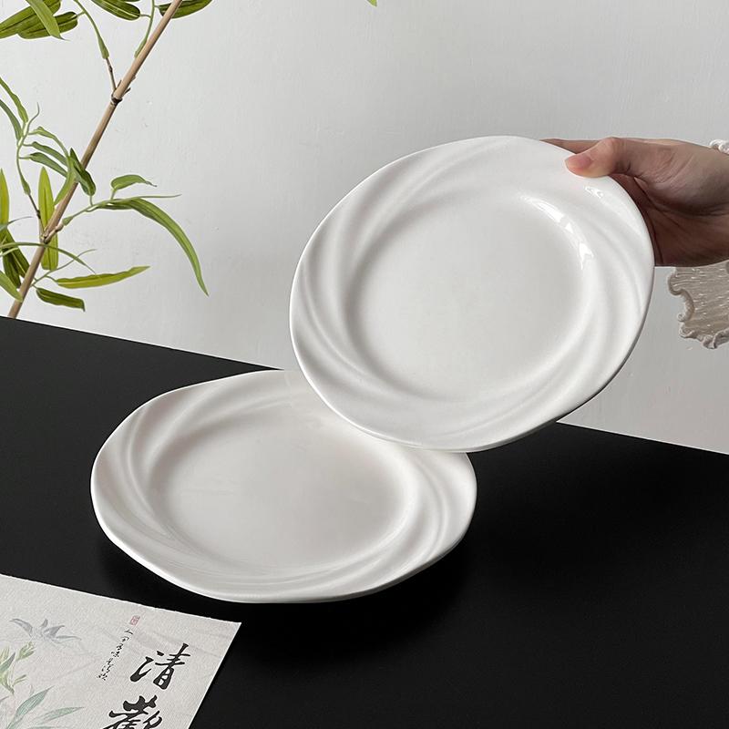 Chinese Style Solid Ceramic Plate Household 8 Inch High Aesthetic Creative Fruit Dessert Dishes Vintage Afternoon Tea Tableware