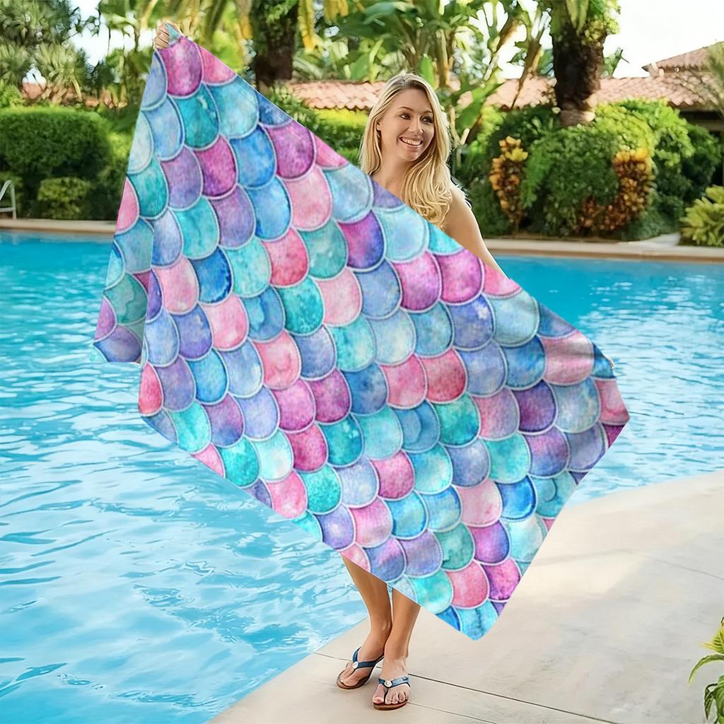1pc Bright Scales of Mermaid Beach Towel Super Absorbent Suitable for Beach Vacation Pool Summer Gift for Friends Kids Oneself
