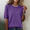 Suéter de Punto de Manga Corta para Mujer, Jersey Casual de Cuello Redondo, Ligero, Suave, con Dobladillo de Canalé, Top para Uso Diario