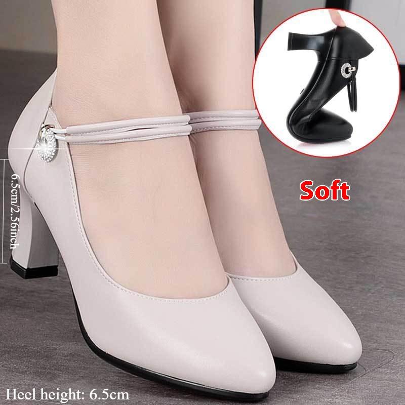 High Heel Soft Leather Autumn Women's Shoes Comfortable and Lightweight Casual Shoes Ladies Buckle Leather Shoes