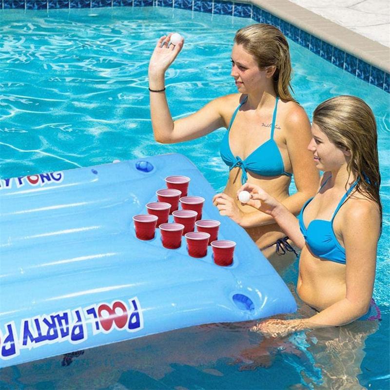 Swimming Pool Game Floating Inflatable Beer Pong Table Bar Tray Inflatable Cup Holder Water Pool Party Entertainment & Ice Tank