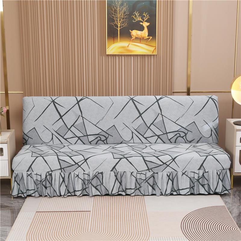 Stretch Armless Futon Cover with Skirt Printed Folding Sofa Bed Cover Washable Sofa Couch Cover Furniture Bed Protector S M L