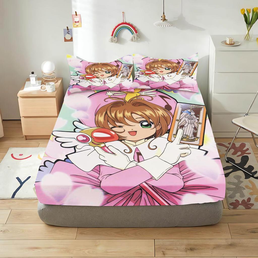 Cardcaptor Sakura Cartoon Fitted Sheet Cover For Teenager, Elastic Bedding, Cute Digital Printing Sheets, Bedding Children