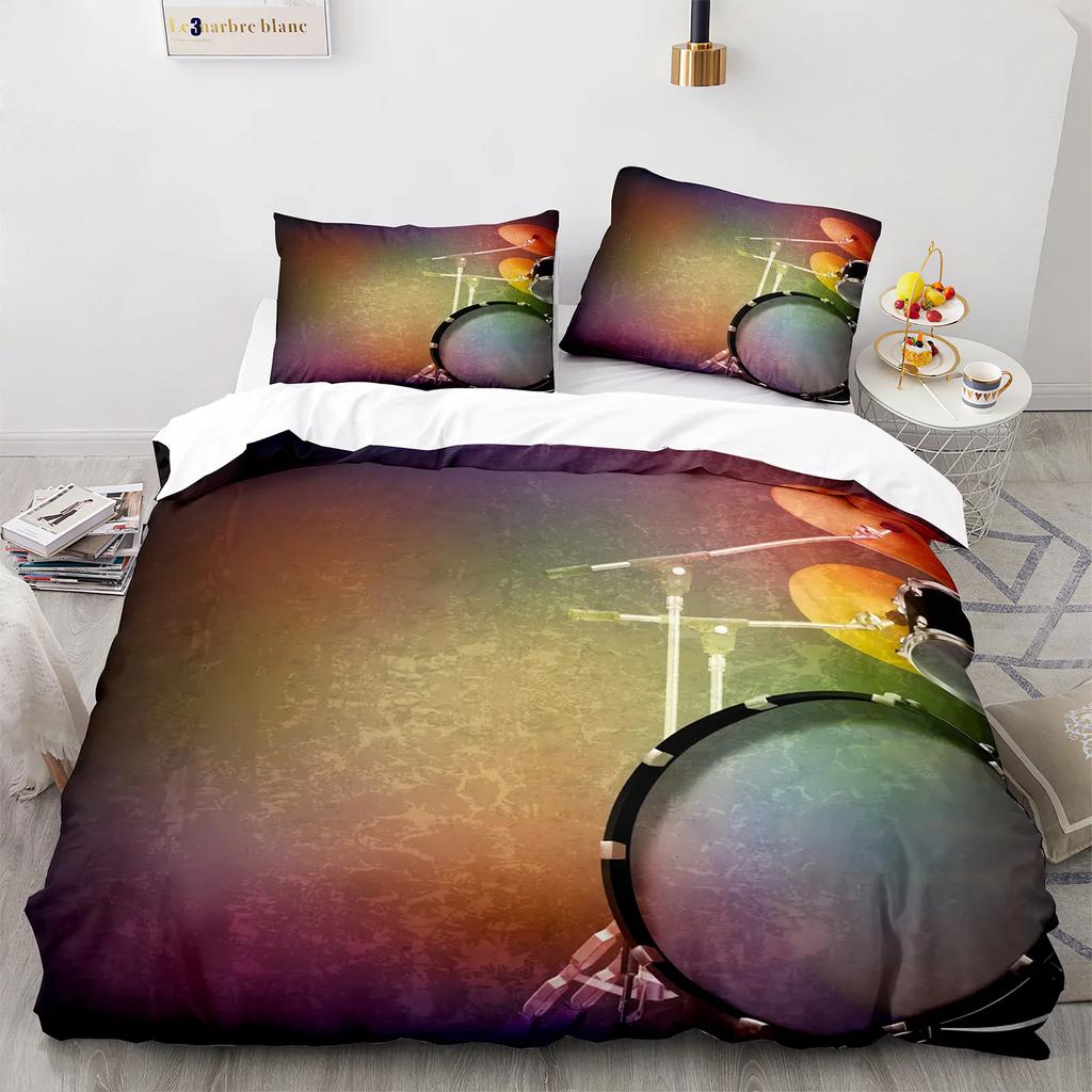 Drum Kit Duvet Cover Set Classical Music Comforter Cover Musical Instrument Lightning Pattern Quilt Cover For Kids Boys Teens