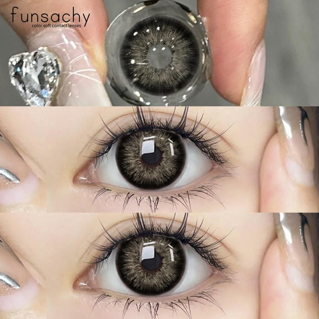 FUNSACHY 1 Paar koreanische farbige Kontaktlinsen für die Augen, modische Schüler, kosmetische natürliche Linsen, graue Linsen, weiche blaue Linsen, jährlich