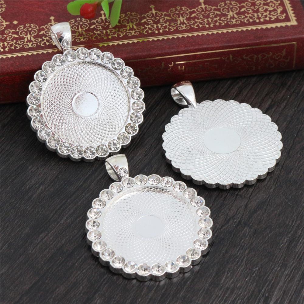 

New Fashion 5pcs 25mm Inner Size KC Gold/Silver Plated Transparent Rhinestone Cabochon Base Setting Charms Pendant