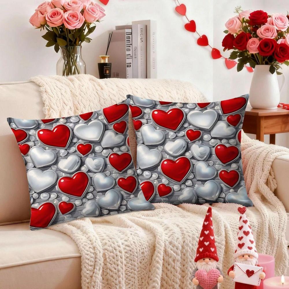 Red Heart Valentine's Day Pillowcase Soft Simple Wedding Pillow Cover Polyester Envelope Throw Pillow Cover For Sofa Decoration
