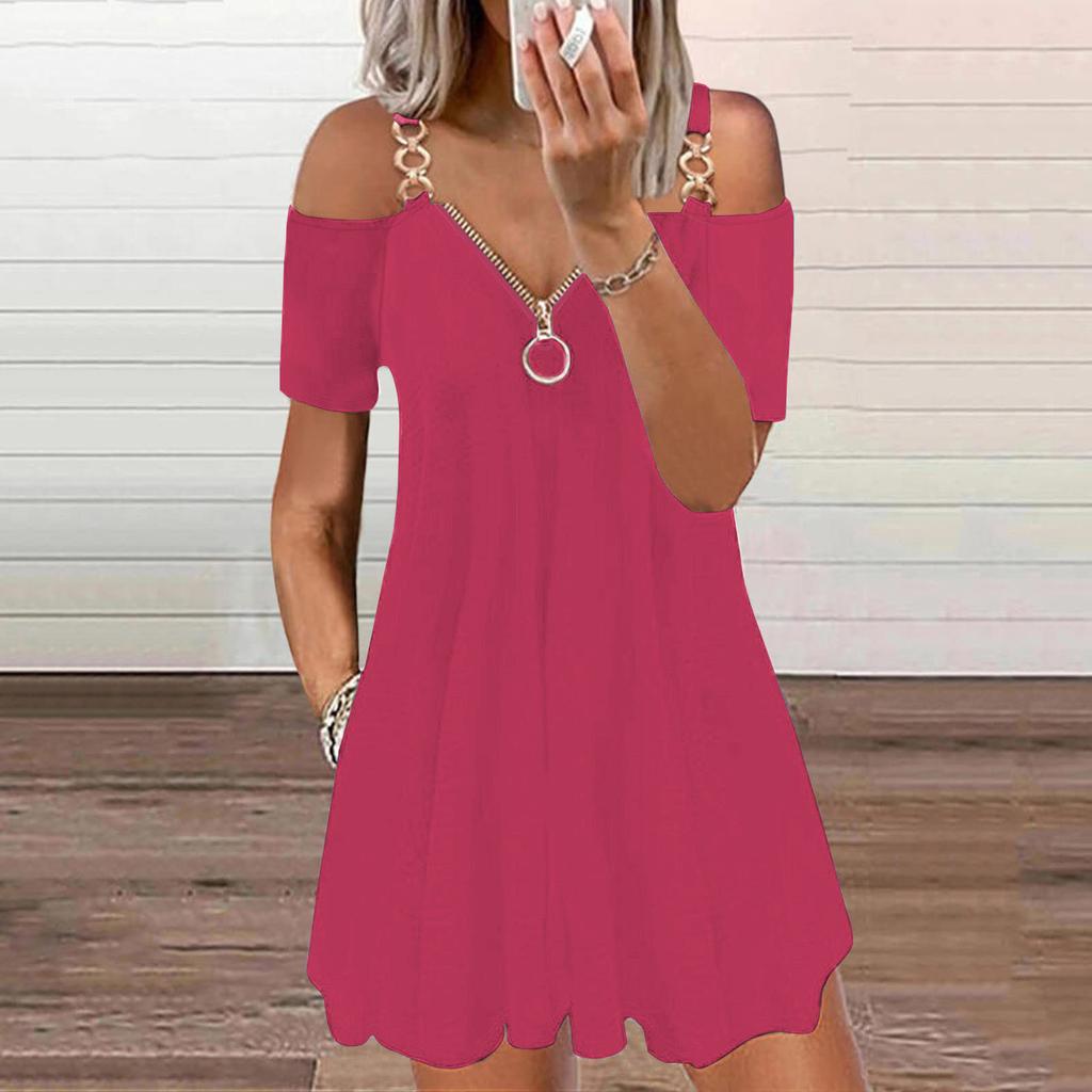 Women's Fashion Zipper V-Neck Off-the-Shoulder Suspender Dress