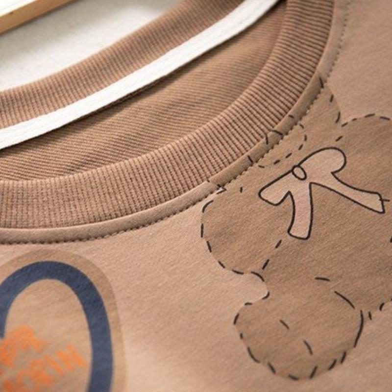 Dámský pulovr s malým potiskem medvídka ve velkých velikostech s dlouhým rukávem jarní a podzimní volný top