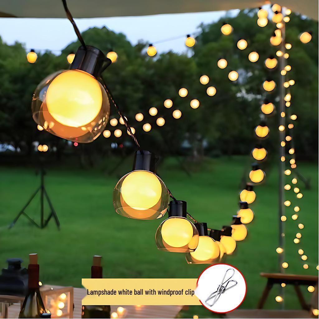 Waterproof Solar Round Ball String Lights for Outdoor Camping, Tent Awning, and Night Market Decoration
