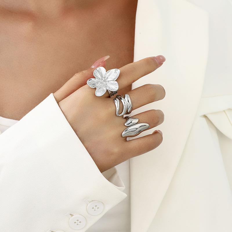 Design Liquid Lava Flower Opening Ring ins Baroque Imitation Pearl Alloy Ring