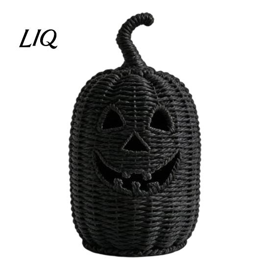 Halloween Pumpkin Ornament Spooky Storage Box, Resin Jack-O-Lantern Tealight Box Holder, Hollow Tabletop Decoration for Party