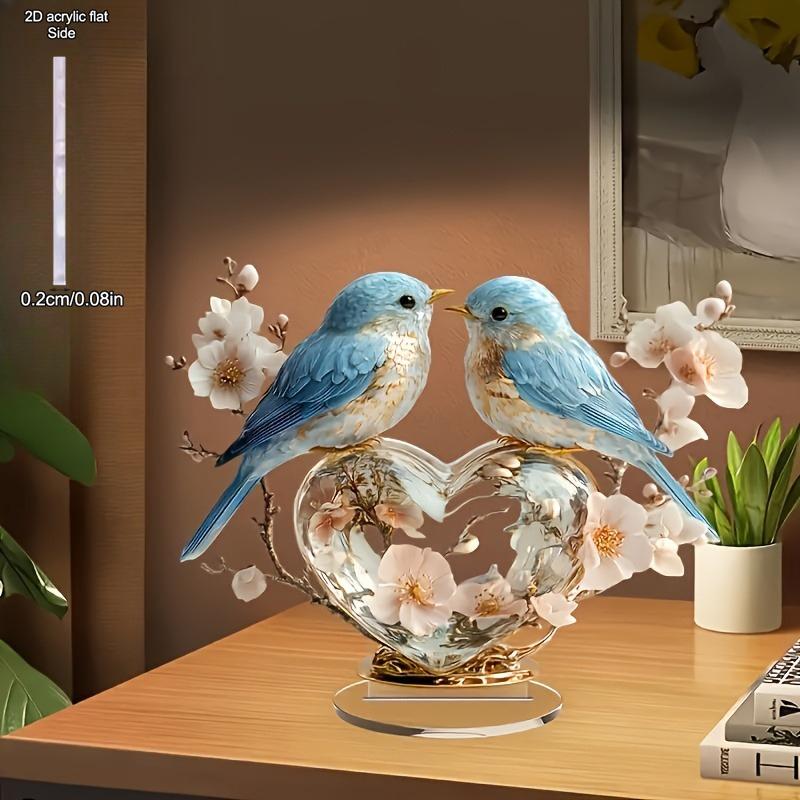 Blauer Vogel mit Herzsockel Schreibtischdekoration - Romantisches Valentinstags-, Hochzeits-, Jubiläumsgeschenk, Geeignet für die Dekoration zu Hause oder im Büro | Moderner Stil, N
