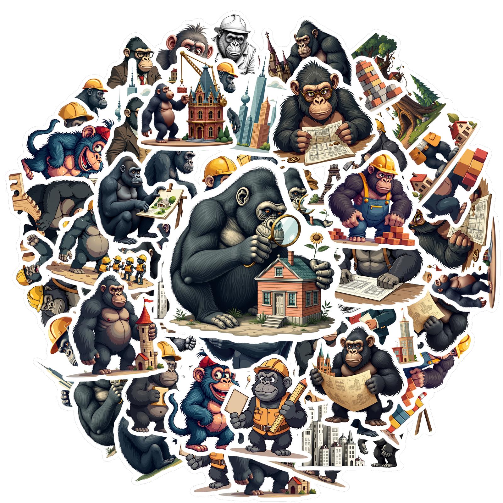 

Cute Gorilla Stickers Cartoon Construction Gorilla Stickers Notebooks Water Bottle Laptop Scrapbooks Stationery Graffiti Decals