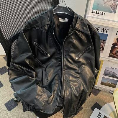 European and American Street Trends Loose Locomotive Clothing Leather Jacket Men's Tide Ruffian Handsome High Sense Pilot PU Leather Jacket Jacket