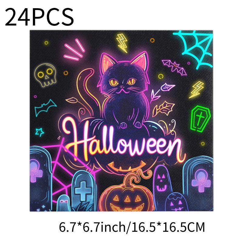 Party Halloween Tableware Set Luminous Plate Cups Napkins Tablecloth Celebration